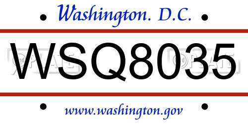 WSQ8035 District Of Columbia License Plate