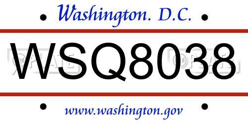 WSQ8038 District Of Columbia License Plate