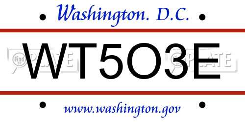 WT5O3E District Of Columbia License Plate