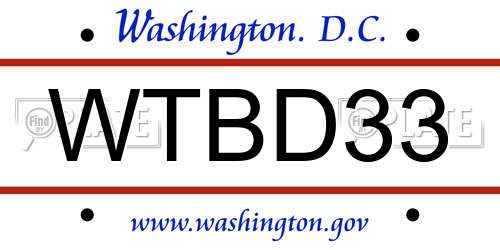 WTBD33 District Of Columbia License Plate