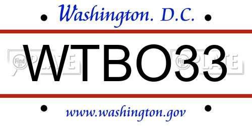 WTBO33 District Of Columbia License Plate