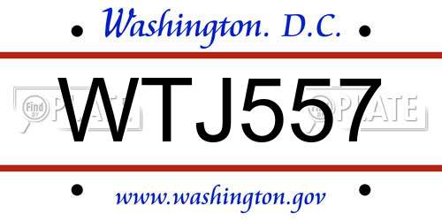 WTJ557 District Of Columbia License Plate