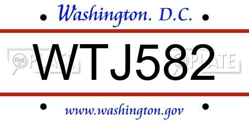 WTJ582 District Of Columbia License Plate