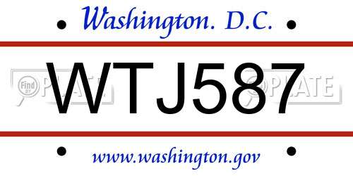 WTJ587 District Of Columbia License Plate