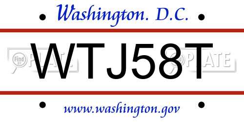 WTJ58T District Of Columbia License Plate