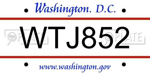 WTJ852 District Of Columbia License Plate