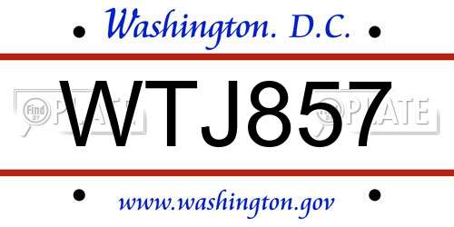 WTJ857 District Of Columbia License Plate