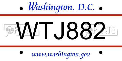 WTJ882 District Of Columbia License Plate