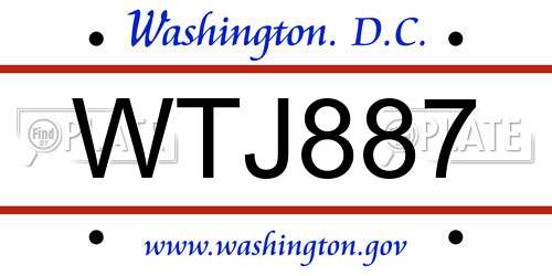 WTJ887 District Of Columbia License Plate