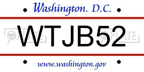 WTJB52 District Of Columbia License Plate