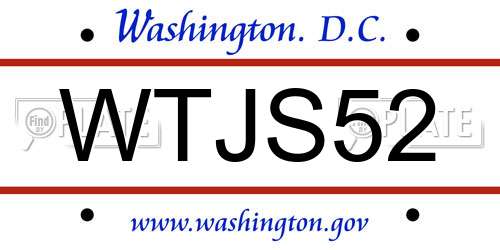 WTJS52 District Of Columbia License Plate