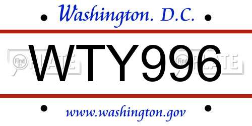 WTY996 District Of Columbia License Plate