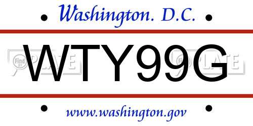 WTY99G District Of Columbia License Plate