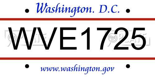 WVE1725 District Of Columbia License Plate