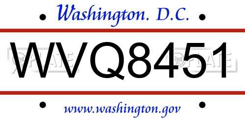WVQ8451 District Of Columbia License Plate