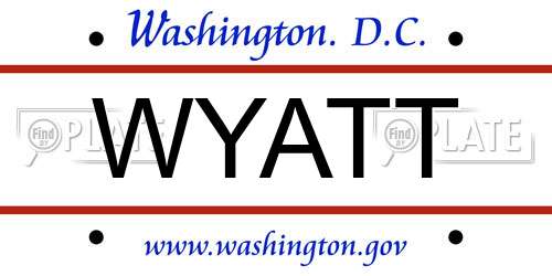WYATT District Of Columbia License Plate