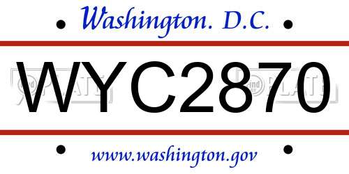 WYC2870 District Of Columbia License Plate