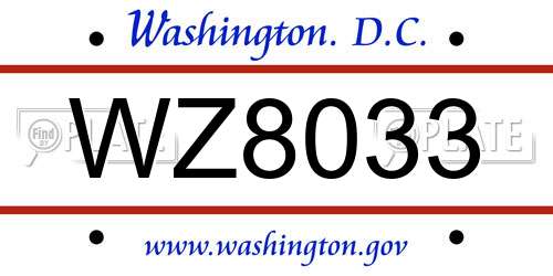 WZ8033 District Of Columbia License Plate
