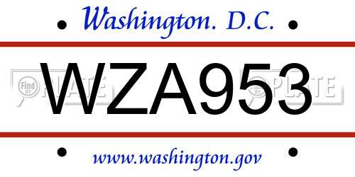 WZA953 District Of Columbia License Plate