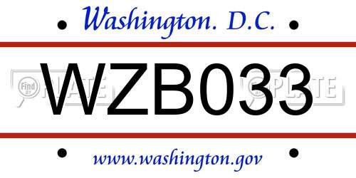 WZB033 District Of Columbia License Plate