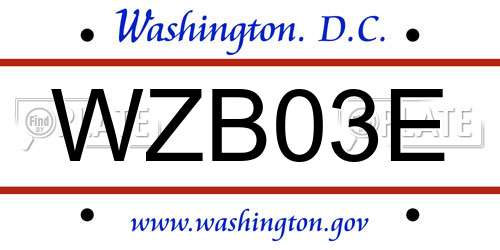 WZB03E District Of Columbia License Plate