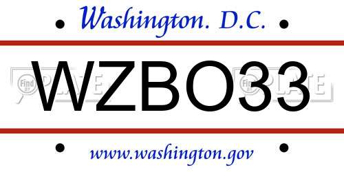 WZBO33 District Of Columbia License Plate