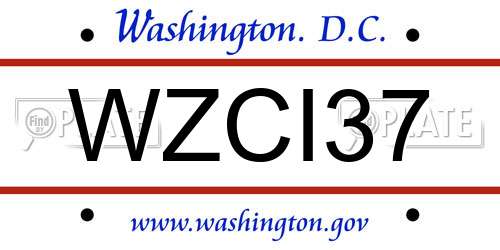 WZCI37 District Of Columbia License Plate