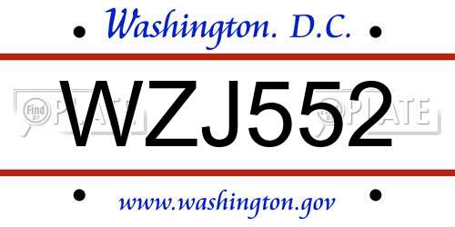WZJ552 District Of Columbia License Plate
