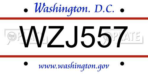 WZJ557 District Of Columbia License Plate