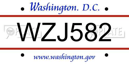 WZJ582 District Of Columbia License Plate