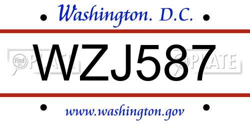 WZJ587 District Of Columbia License Plate