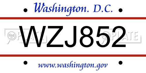 WZJ852 District Of Columbia License Plate