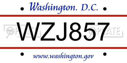 WZJ857 District Of Columbia License Plate