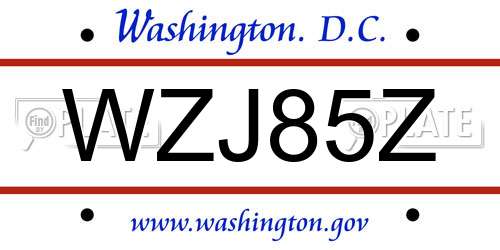 WZJ85Z District Of Columbia License Plate