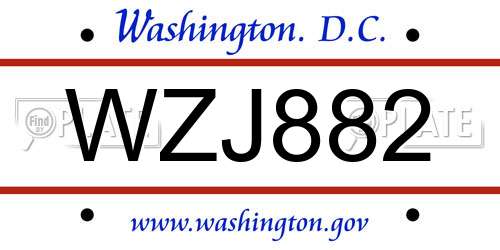 WZJ882 District Of Columbia License Plate