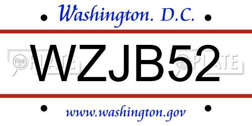 WZJB52 District Of Columbia License Plate