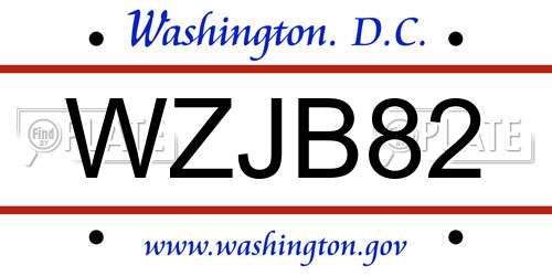 WZJB82 District Of Columbia License Plate