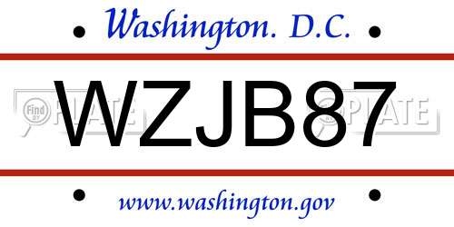 WZJB87 District Of Columbia License Plate
