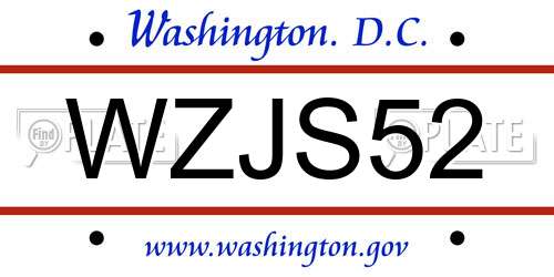 WZJS52 District Of Columbia License Plate
