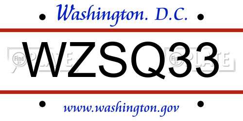 WZSQ33 District Of Columbia License Plate