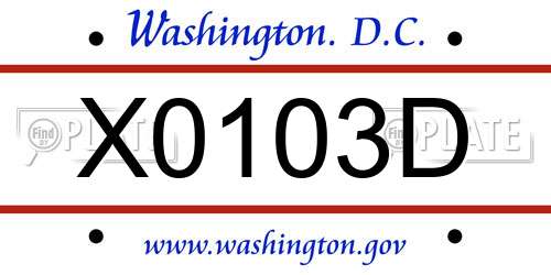 X0103D District Of Columbia License Plate