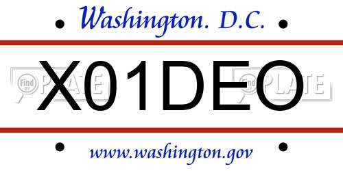 X01DEO District Of Columbia License Plate