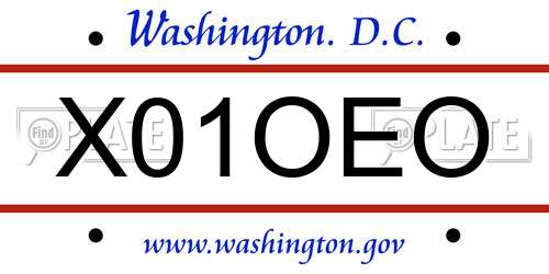 X01OEO District Of Columbia License Plate