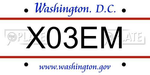 X03EM District Of Columbia License Plate