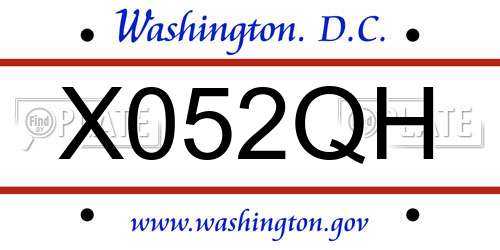 X052QH District Of Columbia License Plate