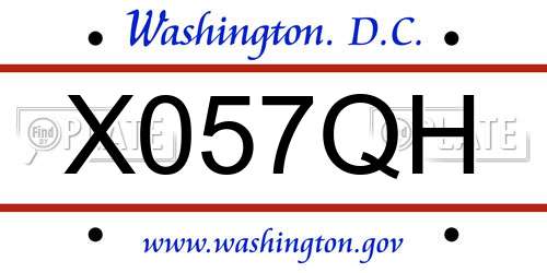 X057QH District Of Columbia License Plate