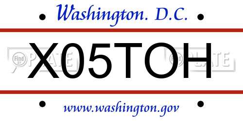 X05TOH District Of Columbia License Plate