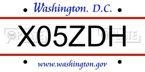 X05ZDH District Of Columbia License Plate