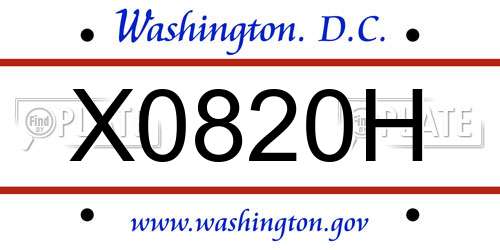 X0820H District Of Columbia License Plate