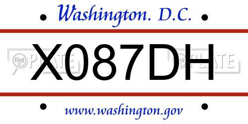 X087DH District Of Columbia License Plate
